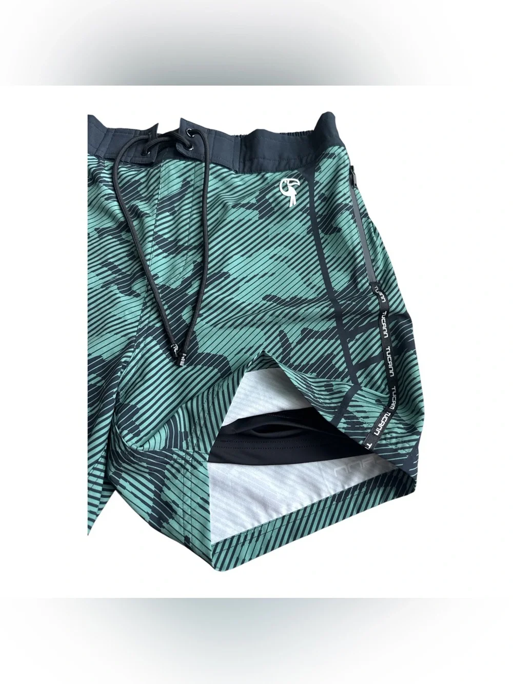 Men's Green Camo Stripe Swim Board Shorts